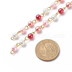 Круглые цепочки из бисера ручной работы из стеклянного жемчуга AJEW-SZ0002-40F