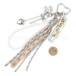 Подвеска-бантик в виде сердца из полиэфирного шнура&nbsp;HJEW-JM04327-02