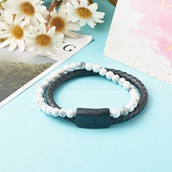 Braccialetti multifilo con perline rotonde in howlite naturale&nbsp;BJEW-JB06571-04