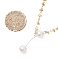 Ожерелья из овальной цепи с подвеской из белой круглой ракушки и жемчуга для женщин NJEW-JN05695