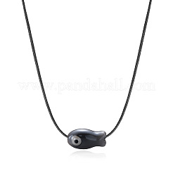 魚の磁器ペンダント、黒のワックスコードネックレス  ブラック  15.75~23.62インチ（40~60cm）&nbsp;FS-WG7FFA4-07