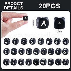 20 Stück schwarze Würfelbuchstaben-Silikonperlen 12x12x12 mm quadratische Würfel-Alphabet-Perlen mit 2 mm Lochabstandshalter lose Buchstabenperlen für Armband-Halsketten-Schmuckherstellung&nbsp;JX433E