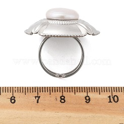 304ステンレススチール指輪  淡水パールビーズ付き  フラットラウンド  ステンレス鋼色  usサイズ6（16.5mm）&nbsp;RJEW-S396-02P