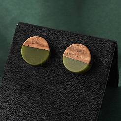 Серьги-гвоздики из непрозрачной смолы и орехового дерева&nbsp;X-EJEW-N017-008-B08