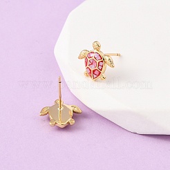 Серьги-гвоздики из латуни с эмалью в виде черепахи&nbsp;EJEW-I322-18G