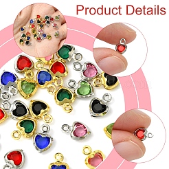 24 шт. 12-цветная подвеска в форме сердца с покрытием из латуни и стекла&nbsp;KK-FS0001-39