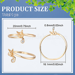 1 Stück Katze 925 Sterling Silber Micro Pave Zirkonia offene Manschettenring-Einstellungen&nbsp;STER-ME0001-48