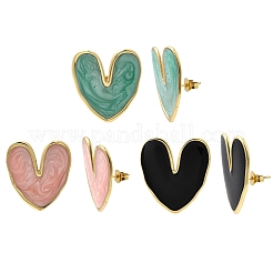 Серьги-гвоздики Heart 201 из нержавеющей стали с эмалью EJEW-Z151-12G-02