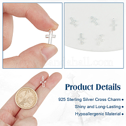 6 шт. полые 925 подвески-креста из стерлингового серебра STER-DR0001-32