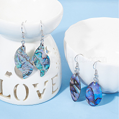 2 пара 2 стильных сережек-подвесок из натуральной ракушки абалон/ракушки пауа EJEW-BBC0001-23