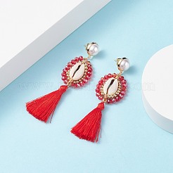 Длинная серьга-гвоздик с подвеской из бисера&nbsp;EJEW-TA00039-03