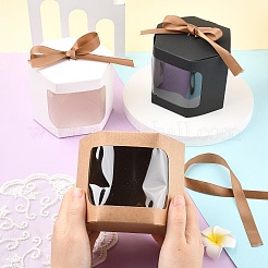 10 шт шестиугольные коробки для торта из крафт-бумаги с визуальным окном и лентой&nbsp;CON-YW0001-88A