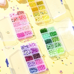 DIY フラットラウンド & ハート アクリル & ガラス シードビーズ ジュエリー作り ファインディング キット  きいろ  4~10x4~10x2.5~4.5mm  穴：1.2~2mm&nbsp;DIY-FS0006-43B