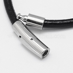 レザーコードブレスレット作り  304ステンレススチール製バヨネット留め具付き  ブラック  212x4mm&nbsp;BJEW-I200-06B