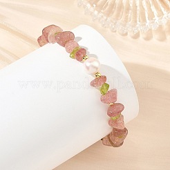 2 pezzo 2 stili set di braccialetti elasticizzati da donna con quarzo fragola naturale&nbsp;BJEW-JB14340