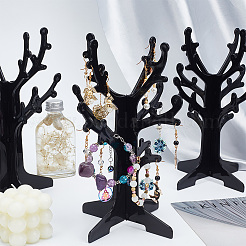 プラスチックイヤリングディスプレイツリー  ジュエリー オーガナイザー ホルダー タワー ラック イヤリング スタッド用  ぶら下がりイヤリング  ブラック  完成品：16.6x16.6x24.5cm  穴：1.6mm&nbsp;EDIS-WH0016-036