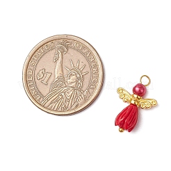 Perline di fiori di resina opaca con perline rotonde di perle di vetro e perline di ali di fata in lega in stile tibetano e perni con testa a sfera in ottone pendenti&nbsp;PALLOY-JF03594-01