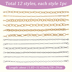 12 шт. 12 стиля 304 нержавеющая сталь и алюминиевые тросовые цепи цепь для бейсболки HJEW-SC0002-50