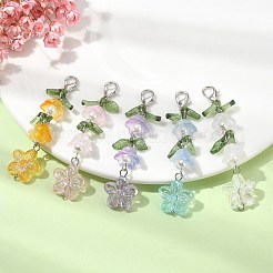 透明なアクリルとガラスの花のペンダントの装飾  亜鉛合金カニカン付き  ミックスカラー  64mm&nbsp;HJEW-JM01535
