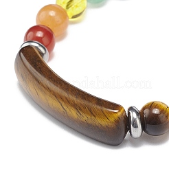 Natürliches Tigerauge-Rechteck und Perlen-Stretcharmband mit gemischten Steinen&nbsp;BJEW-JB08981-03