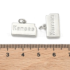 真鍮チャーム  カンザスチャームの文字が入ったナゲット  長持ちメッキ  ラックめっき  鉛フリー＆カドミウムフリー  プラチナ  12x17x2.5mm  丸カン：5x1ミリ  3mm内径&nbsp;KK-D229-22O-P