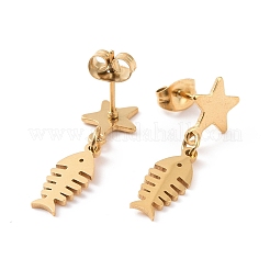 304ステンレススチール製フィッシュボーンとスターダングルスタッドピアス（女性用）  ミックスカラー  25.5mm  ピン：0.8mm&nbsp;EJEW-G328-11