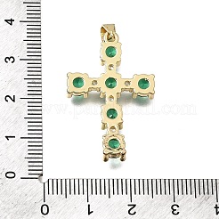 真鍮の舗装キュービックジルコニアペンダント  丸いチャームが付いた十字架  長持ちメッキ  カドミウムフリー＆鉛フリー  18KGP本金メッキ  グリーン  31.5x21x4mm  穴：4x3.5mm&nbsp;CU-CBAE7DF-11G-B01