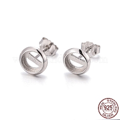 ロジウムメッキ 925 スターリングシルバー スタッド イヤリング セッティング  フラットラウンド  プラチナ  6.5x1.5mm  トレイ：5mm  ピン：0.6mm&nbsp;STER-F032-02P