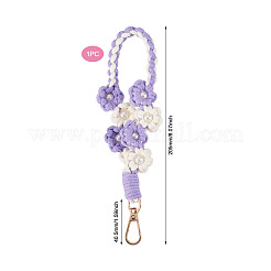 手編みの花のペンダント装飾  合金回転式ナスカン付き  ライラック  205x32mm&nbsp;KEYC-TAC0009-02KCG-03
