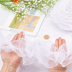 5ヤードのプリーツオーガンジーリボン  プラスチックビーズのフリルリボン  服飾材料  ホワイト  4-3/8~5-1/2インチ（110~140mm）&nbsp;OCOR-GF0002-33C