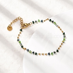 Браслеты-цепочки из нержавеющей стали 304 со стеклянными бусинами для женщин&nbsp;BJEW-K237-24G