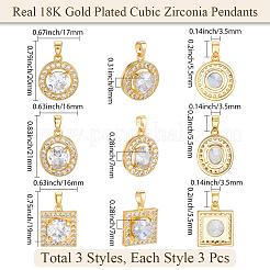 9шт 3 стиля латунные подвески с микропаве и кубическим цирконием KK-BBC0019-44