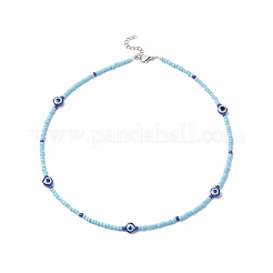 Collana da donna con malocchio in resina e semi di vetro&nbsp;NJEW-JN04243