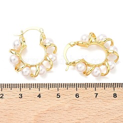 Серьги-кольца из латуни и АБС-пластика с жемчугом&nbsp;EJEW-P336-05G