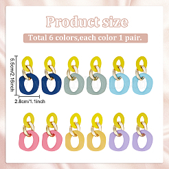 6 пара двухцветных овальных акриловых сережек-гвоздиков со стальными железными штифтами для женщин EJEW-AN0004-12