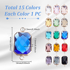 15 шт. 15-х цветные прямоугольные соединительные подвески из латуни и стекла&nbsp;KK-GA0001-72B