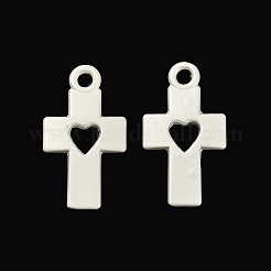 メッキ合金ペンダント  ハートチャーム付きクロス  マットシルバーカラー  18.5x10x2mm  穴：1.8mm&nbsp;PALLOY-Q445-25