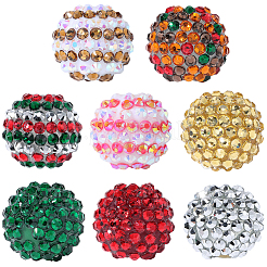 40 шт. 8-х цветные круглые бусины из смоляных стразов с рождественской тематикой OACR-PA0001-22