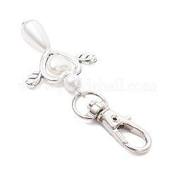 Подвеска в форме сердца-слезинки из искусственного акрилового жемчуга с крыльями из сплава HJEW-JM03988