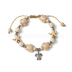 Bracelets tressés en perles synthétiques turquoises&nbsp;BJEW-JB10926-01