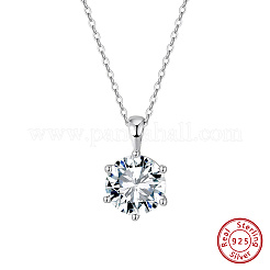 925 серебряное ожерелье с плоским круглым кулоном и прозрачными кубическими цирконами&nbsp;NJEW-G172-04P
