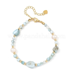 Braccialetti con pepite di larimar naturale e perle di patata&nbsp;BJEW-JB14468