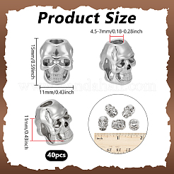 40個の合金ビーズ  スカル  プラチナ  15x11x11mm  穴：4.5~7mm&nbsp;FIND-NB0007-08P