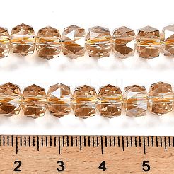 透明電気メッキガラスビーズ連売り  パール光沢メッキ  多面カット  バレル  砂茶色  8x6mm  穴：1.2mm  約64個/連  14.96''（38センチメートル）&nbsp;EGLA-K071-03A
