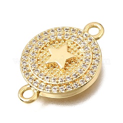 Messing Micro Pave klare Zirkonia flache runde Verbindungsstück Charms&nbsp;KK-E802-32A-G