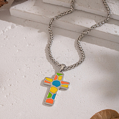 Винтажные ожерелья из нержавеющей стали 304 с разноцветной эмалью и крестиком&nbsp;XX7294