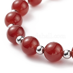 Cornaline d'agate rouge naturelle (teinte et chauffée) et bracelet extensible en aventurine verte avec breloque en alliage d'arbre de Noël&nbsp;BJEW-TA00124