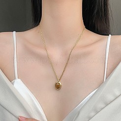 Colliers en acier inoxydable 304 avec pendentif œil de tigre naturel et chaîne corde pour hommes et femmes&nbsp;WG1E5E3-02