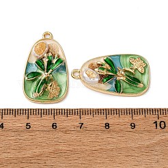 ライトゴールドトーン合金エナメルチャーム  花のチャーム  ABSイミテーションパールとグリッターパウダー付き  ラックめっき  ティアドロップ  31x18x5mm  穴：2mm&nbsp;ENAM-B028-38KCG-02