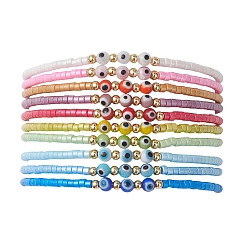 10 pulsera elástica de cuentas de vidrio de 10 colores&nbsp;BJEW-MZ00323